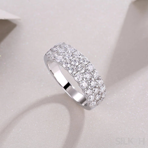 1.8 Carat Moissanite Sterling Silver Pave Triple Row Ring