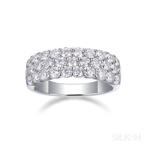 1.8 Carat Moissanite Sterling Silver Pave Triple Row Ring
