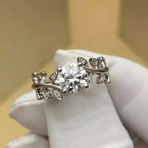 1 Carat Moissanite Sterling Silver Leaf Engagement Ring