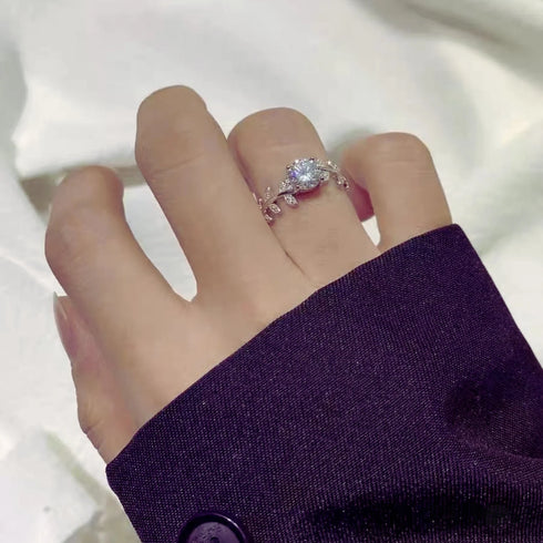1 Carat Moissanite Sterling Silver Leaf Engagement Ring