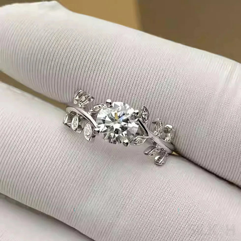 1 Carat Moissanite Sterling Silver Leaf Engagement Ring