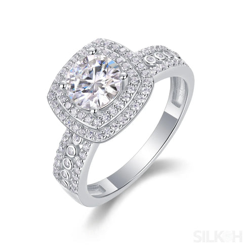 1 Carat Round Cut Moissanite Sterling Silver Halo