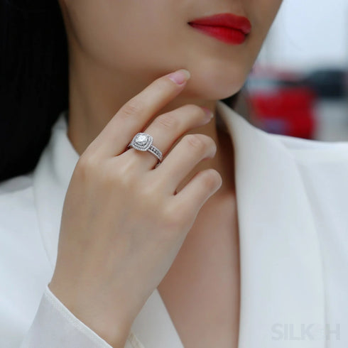 1 Carat Round Cut Moissanite Sterling Silver Halo