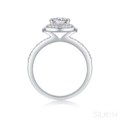 1 Carat Round Cut Moissanite Sterling Silver Halo