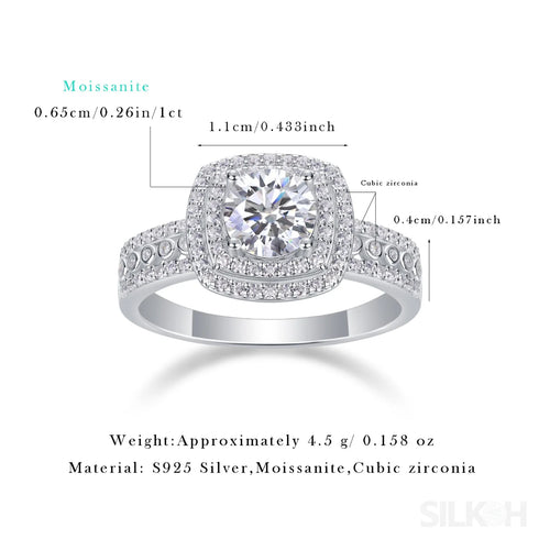 1 Carat Round Cut Moissanite Sterling Silver Halo