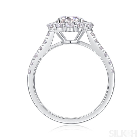 1 Ct Moissanite Sterling Silver Round Cut Halo Engagment
