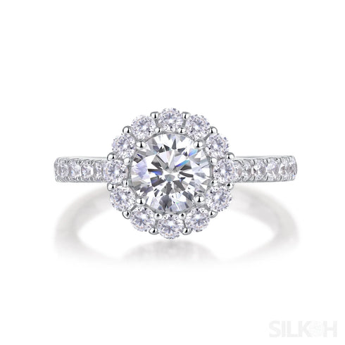 1 Ct Moissanite Sterling Silver Round Cut Halo Engagment