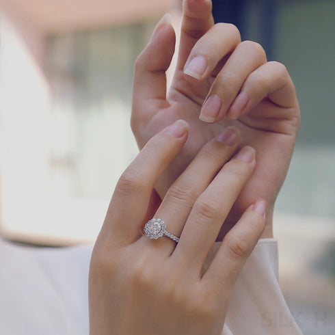 1 Ct Moissanite Sterling Silver Round Cut Halo Engagment