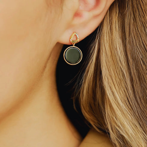 14k Gold Plated Sterling Silver Agate Inlaid Stud Earrings