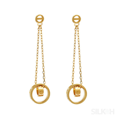 14k Gold Plated Sterling Silver Long Circle Stud Earrings