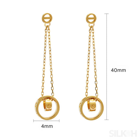 14k Gold Plated Sterling Silver Long Circle Stud Earrings