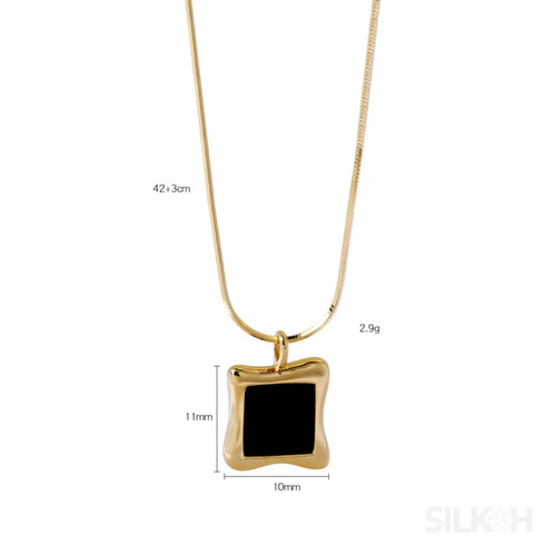 18k Gold Plate Black Agate Square Pendant Serpentine Chain
