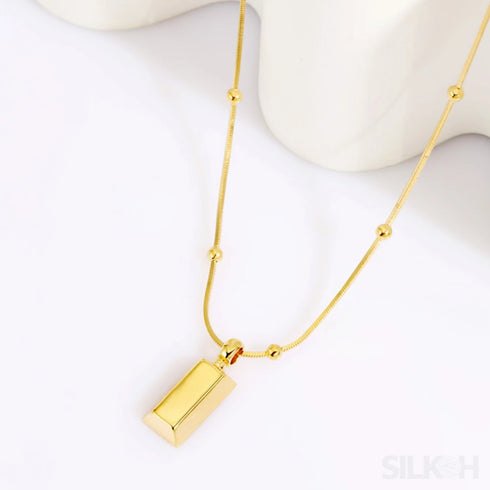 18k Gold Plated Brick Pendant Snake Ball Chain Necklace Kim