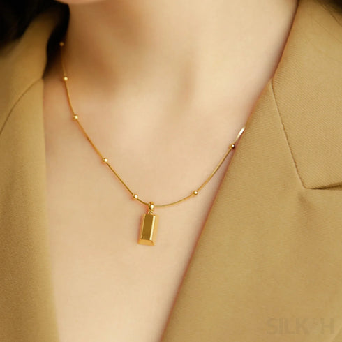 18k Gold Plated Brick Pendant Snake Ball Chain Necklace Kim