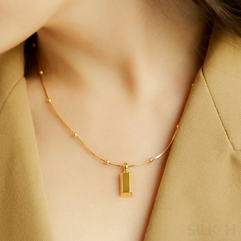 18k Gold Plated Brick Pendant Snake Ball Chain Necklace Kim