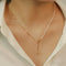 18k Gold Plated Collarbone Necklace with Rice Bead Double