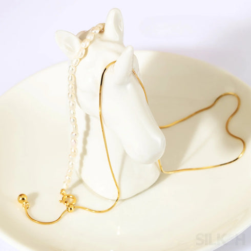 18k Gold Plated Collarbone Necklace with Rice Bead Double