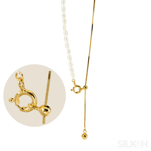 18k Gold Plated Collarbone Necklace with Rice Bead Double