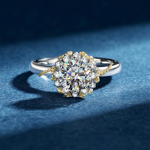 18k Gold Plated Moissanite Sterling Silver Flower