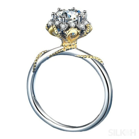 18k Gold Plated Moissanite Sterling Silver Flower