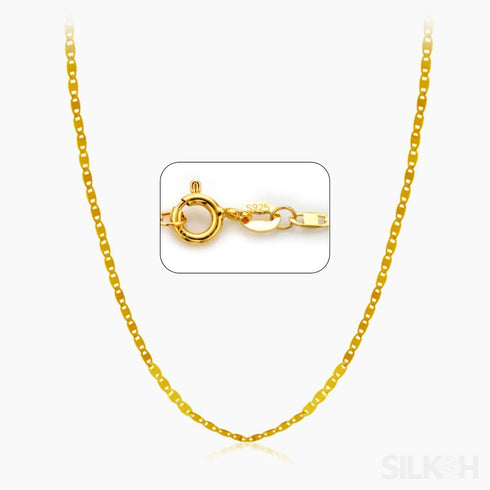 18k Gold Plated S925 Sterling Silver Curb Chain Necklace