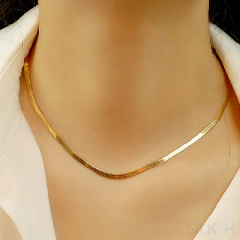 18k Gold Plated Snake Bone Chain 3.3mm Wide Blade Necklace