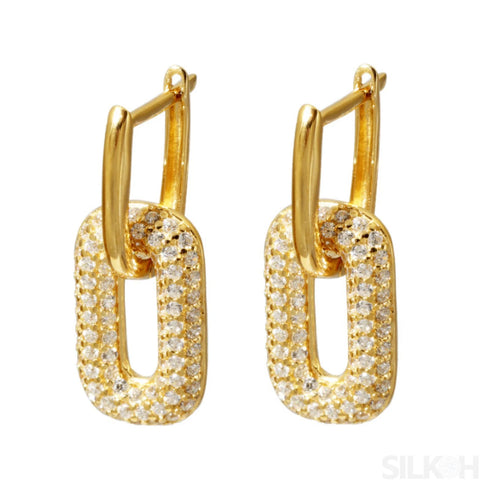 18k Gold Plated Sterling Silver Dangling Hoop Earrings Jet