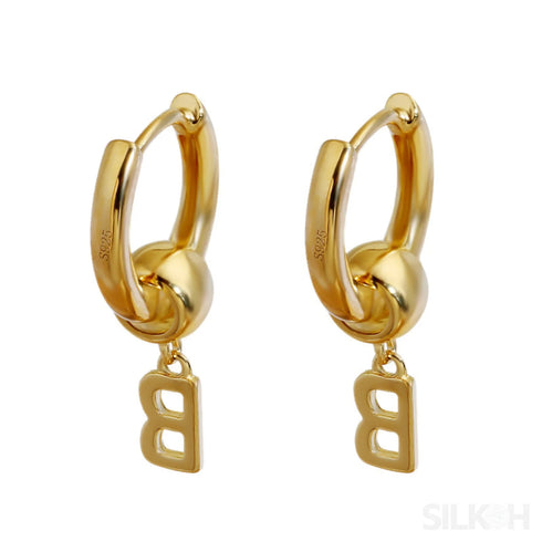 18k Gold Plated Sterling Silver Hoop Initial Earrings Uma