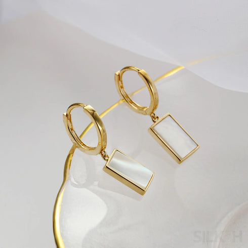 18k Gold Plated Sterling Silver Mother of the Pearl Hoop