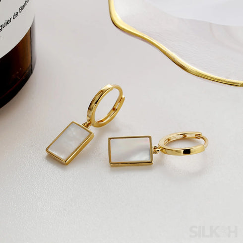 18k Gold Plated Sterling Silver Mother of the Pearl Hoop