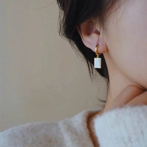 18k Gold Plated Sterling Silver Mother of the Pearl Hoop