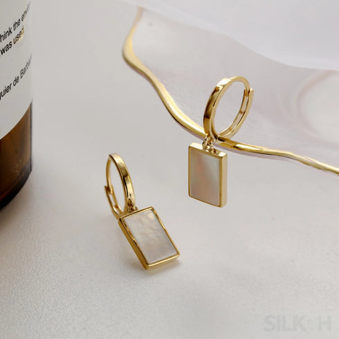 18k Gold Plated Sterling Silver Mother of the Pearl Hoop