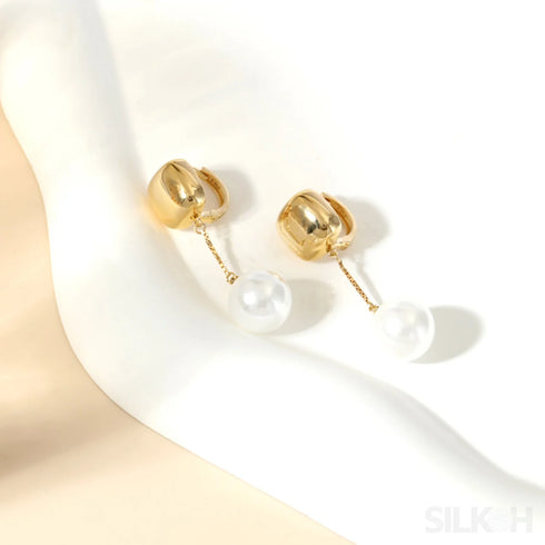 18k Gold Plated Sterling Silver Pearl Drop Hoop Earrings