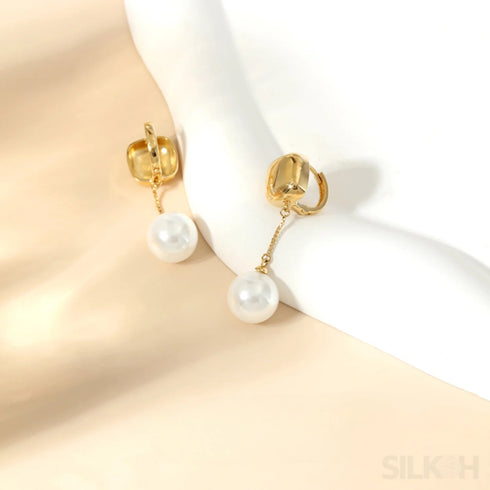 18k Gold Plated Sterling Silver Pearl Drop Hoop Earrings