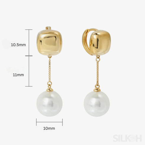 18k Gold Plated Sterling Silver Pearl Drop Hoop Earrings