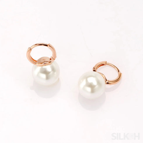 18k Gold Plated Sterling Silver Pearl Hoop Earrings Dot
