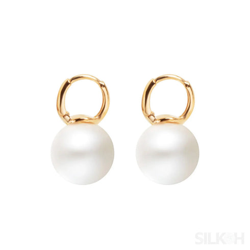 18k Gold Plated Sterling Silver Pearl Hoop Earrings Dot
