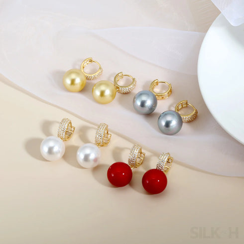 18k Gold Plated Sterling Silver Round Pearl Hoop Earrings