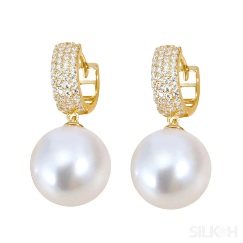 18k Gold Plated Sterling Silver Round Pearl Hoop Earrings