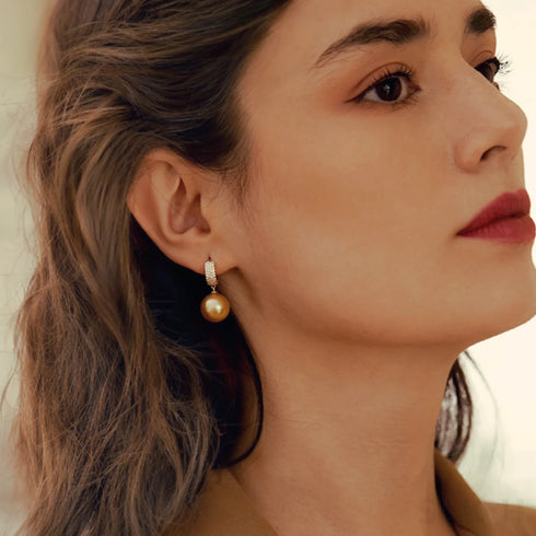 18k Gold Plated Sterling Silver Round Pearl Hoop Earrings