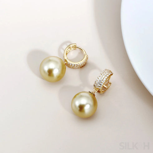 18k Gold Plated Sterling Silver Round Pearl Hoop Earrings
