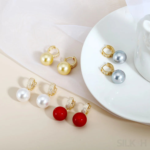 18k Gold Plated Sterling Silver Round Pearl Hoop Earrings