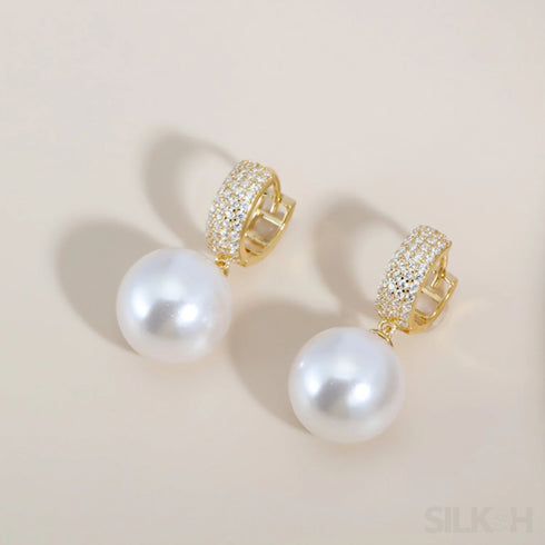 18k Gold Plated Sterling Silver Round Pearl Hoop Earrings