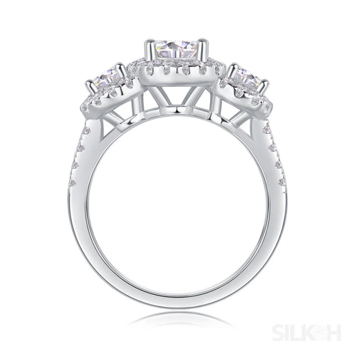 18k Round Moissanite 3 Stone Halo Engagement Ring Alaina