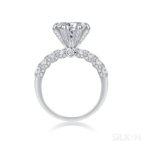 18k White Gold Brilliant Round Cut Moissanite Half Pave