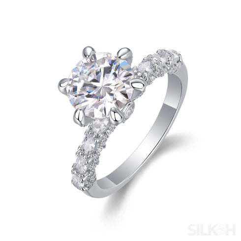 18k White Gold Brilliant Round Cut Moissanite Half Pave
