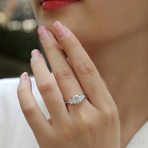 18k White Gold Moissanite 3 Stone Cushion Cut Engagement