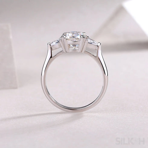 18k White Gold Moissanite 3 Stone Cushion Cut Engagement