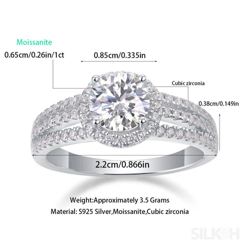 18k White Gold Three Row Split Shank Moissanite Halo