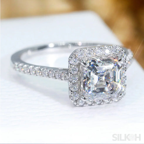 2 Carat Asscher Cut Moissanite Sterling Silver Halo Ring